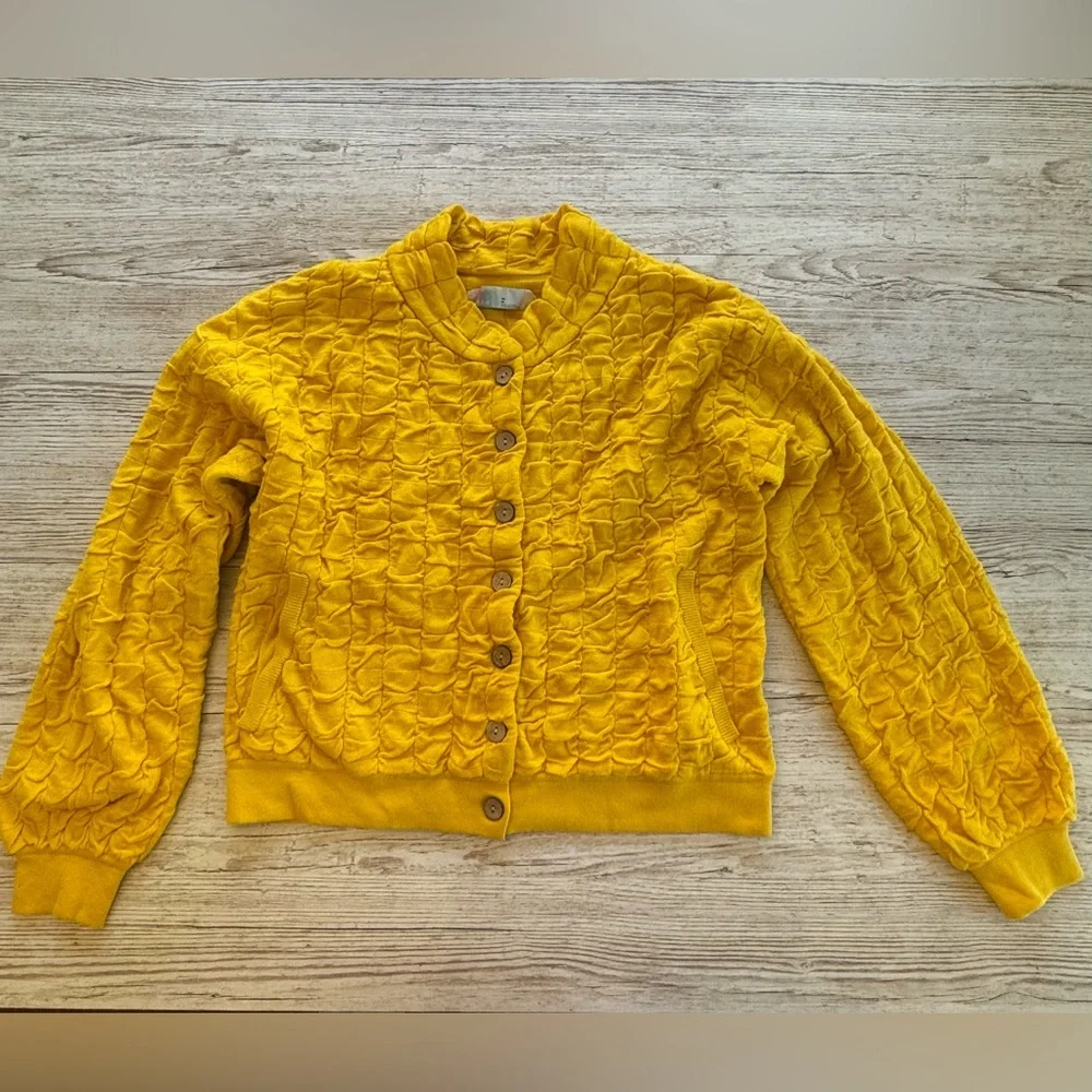 Free People Beach Sunny Yellow Button Down Bomber Cardigan M - Picture 2 of 10